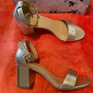 Gold tone block heels with strap